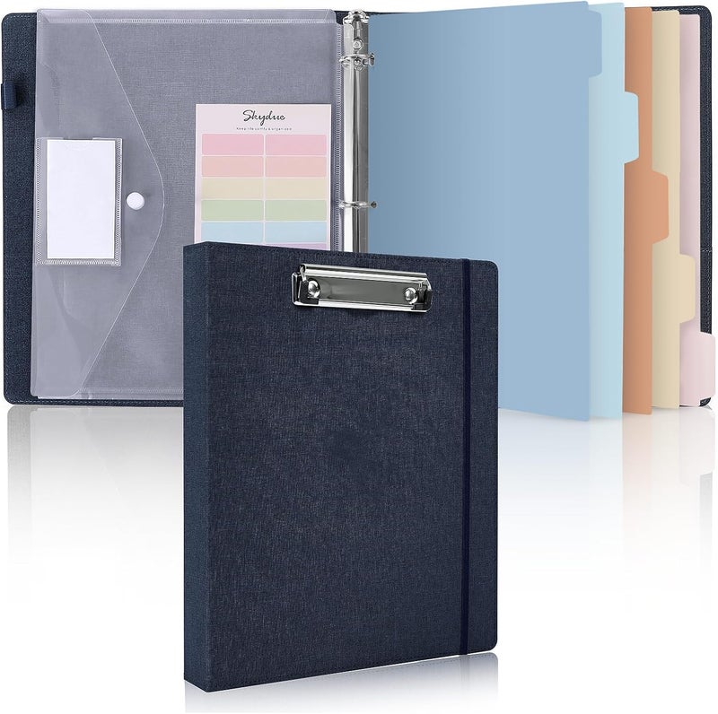 Skydue Clipboard Binder with Dividers,1 Inch 3 Ring Binder with Clipboard on Front, Clipboard Folder with Pocket, Labels Office Supplies Blue - Image 1